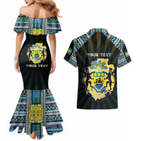 Personalized Gabon Roots Couples Matching Mermaid Dress and Hawaiian Shirt African Map in Fingerprint and Tribal Colors