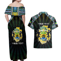Personalized Gabon Roots Couples Matching Off Shoulder Maxi Dress and Hawaiian Shirt African Map in Fingerprint and Tribal Colors