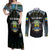 Personalized Gabon Roots Couples Matching Off Shoulder Maxi Dress and Long Sleeve Button Shirt African Map in Fingerprint and Tribal Colors