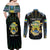 Personalized Gabon Roots Couples Matching Off Shoulder Maxi Dress and Long Sleeve Button Shirt African Map in Fingerprint and Tribal Colors