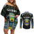 Personalized Gabon Roots Couples Matching Off Shoulder Short Dress and Long Sleeve Button Shirt African Map in Fingerprint and Tribal Colors