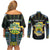 Personalized Gabon Roots Couples Matching Off Shoulder Short Dress and Long Sleeve Button Shirt African Map in Fingerprint and Tribal Colors