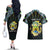 Personalized Gabon Roots Couples Matching Off The Shoulder Long Sleeve Dress and Hawaiian Shirt African Map in Fingerprint and Tribal Colors