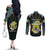 Personalized Gabon Roots Couples Matching Off The Shoulder Long Sleeve Dress and Long Sleeve Button Shirt African Map in Fingerprint and Tribal Colors