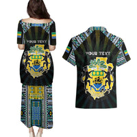 Personalized Gabon Roots Couples Matching Puletasi and Hawaiian Shirt African Map in Fingerprint and Tribal Colors