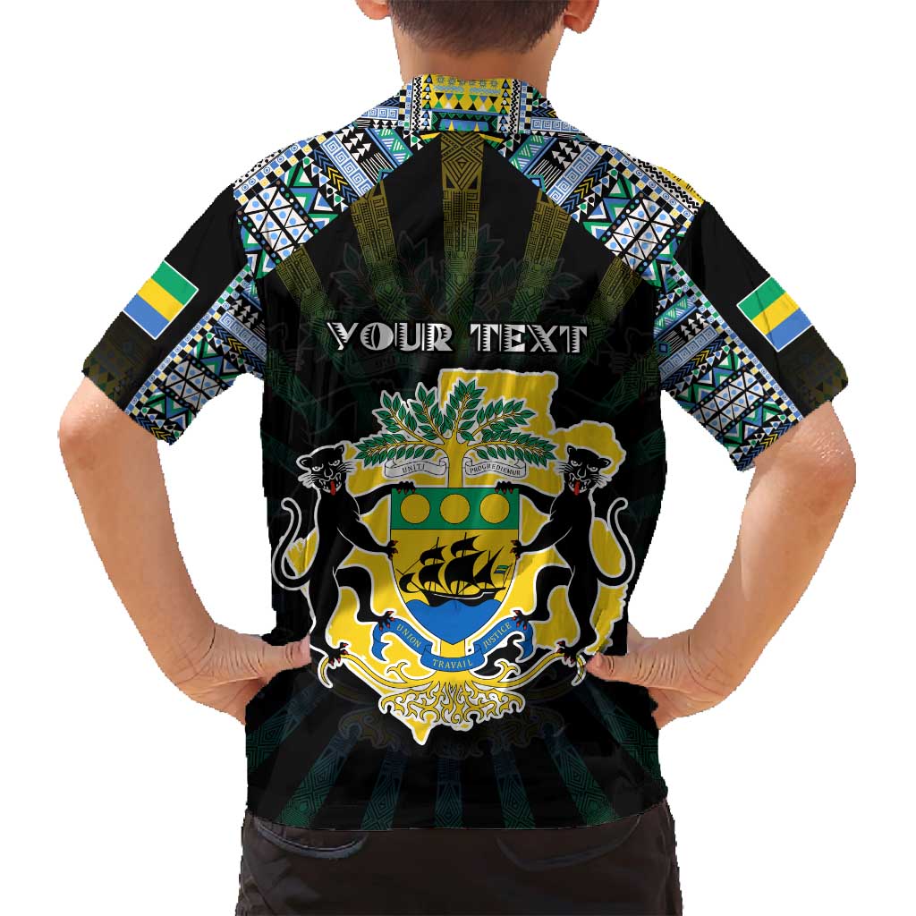 Personalized Gabon Roots Family Matching Long Sleeve Bodycon Dress and Hawaiian Shirt African Map in Fingerprint and Tribal Colors