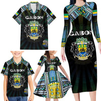 Personalized Gabon Roots Family Matching Long Sleeve Bodycon Dress and Hawaiian Shirt African Map in Fingerprint and Tribal Colors