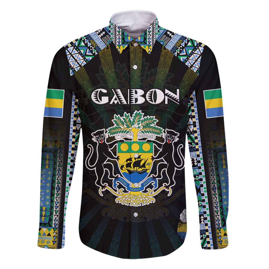 Personalized Gabon Roots Family Matching Long Sleeve Bodycon Dress and Hawaiian Shirt African Map in Fingerprint and Tribal Colors
