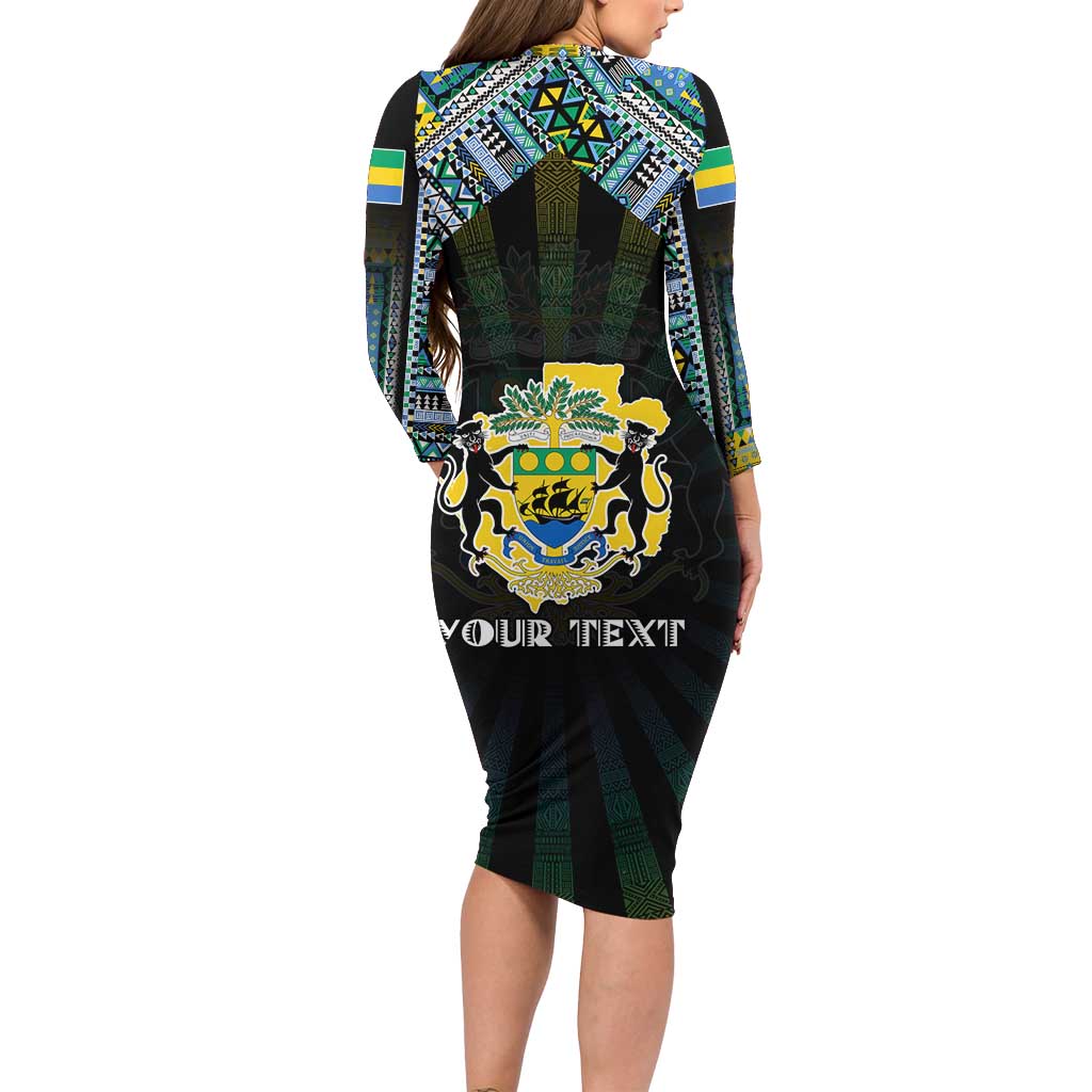 Personalized Gabon Roots Family Matching Long Sleeve Bodycon Dress and Hawaiian Shirt African Map in Fingerprint and Tribal Colors