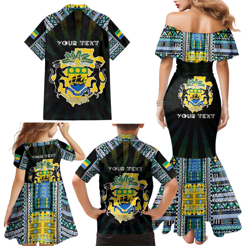 Personalized Gabon Roots Family Matching Mermaid Dress and Hawaiian Shirt African Map in Fingerprint and Tribal Colors