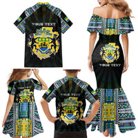 Personalized Gabon Roots Family Matching Mermaid Dress and Hawaiian Shirt African Map in Fingerprint and Tribal Colors