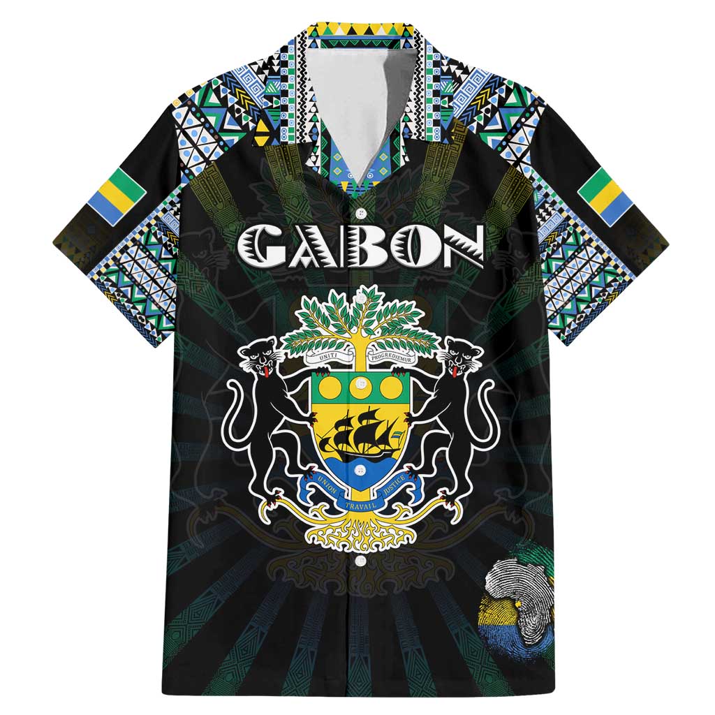 Personalized Gabon Roots Family Matching Mermaid Dress and Hawaiian Shirt African Map in Fingerprint and Tribal Colors