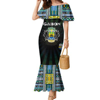 Personalized Gabon Roots Family Matching Mermaid Dress and Hawaiian Shirt African Map in Fingerprint and Tribal Colors