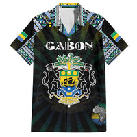 Personalized Gabon Roots Family Matching Off The Shoulder Long Sleeve Dress and Hawaiian Shirt African Map in Fingerprint and Tribal Colors