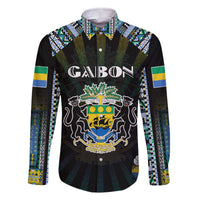 Personalized Gabon Roots Family Matching Off The Shoulder Long Sleeve Dress and Hawaiian Shirt African Map in Fingerprint and Tribal Colors
