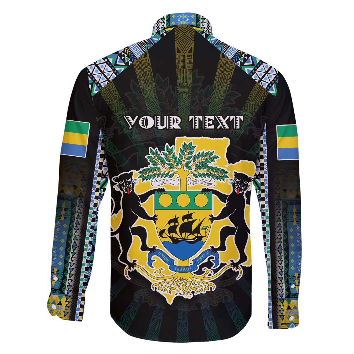 Personalized Gabon Roots Family Matching Off The Shoulder Long Sleeve Dress and Hawaiian Shirt African Map in Fingerprint and Tribal Colors