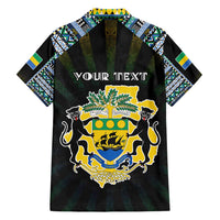 Personalized Gabon Roots Family Matching Off Shoulder Maxi Dress and Hawaiian Shirt African Map in Fingerprint and Tribal Colors