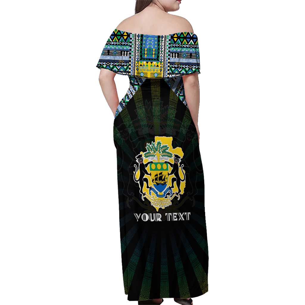 Personalized Gabon Roots Family Matching Off Shoulder Maxi Dress and Hawaiian Shirt African Map in Fingerprint and Tribal Colors