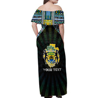 Personalized Gabon Roots Family Matching Off Shoulder Maxi Dress and Hawaiian Shirt African Map in Fingerprint and Tribal Colors