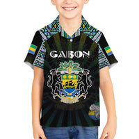 Personalized Gabon Roots Family Matching Off Shoulder Maxi Dress and Hawaiian Shirt African Map in Fingerprint and Tribal Colors