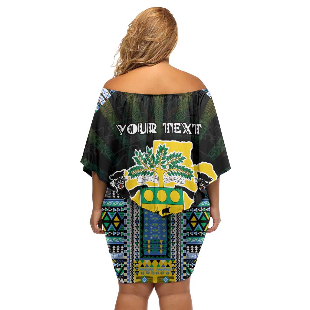 Personalized Gabon Roots Family Matching Off Shoulder Short Dress and Hawaiian Shirt African Map in Fingerprint and Tribal Colors