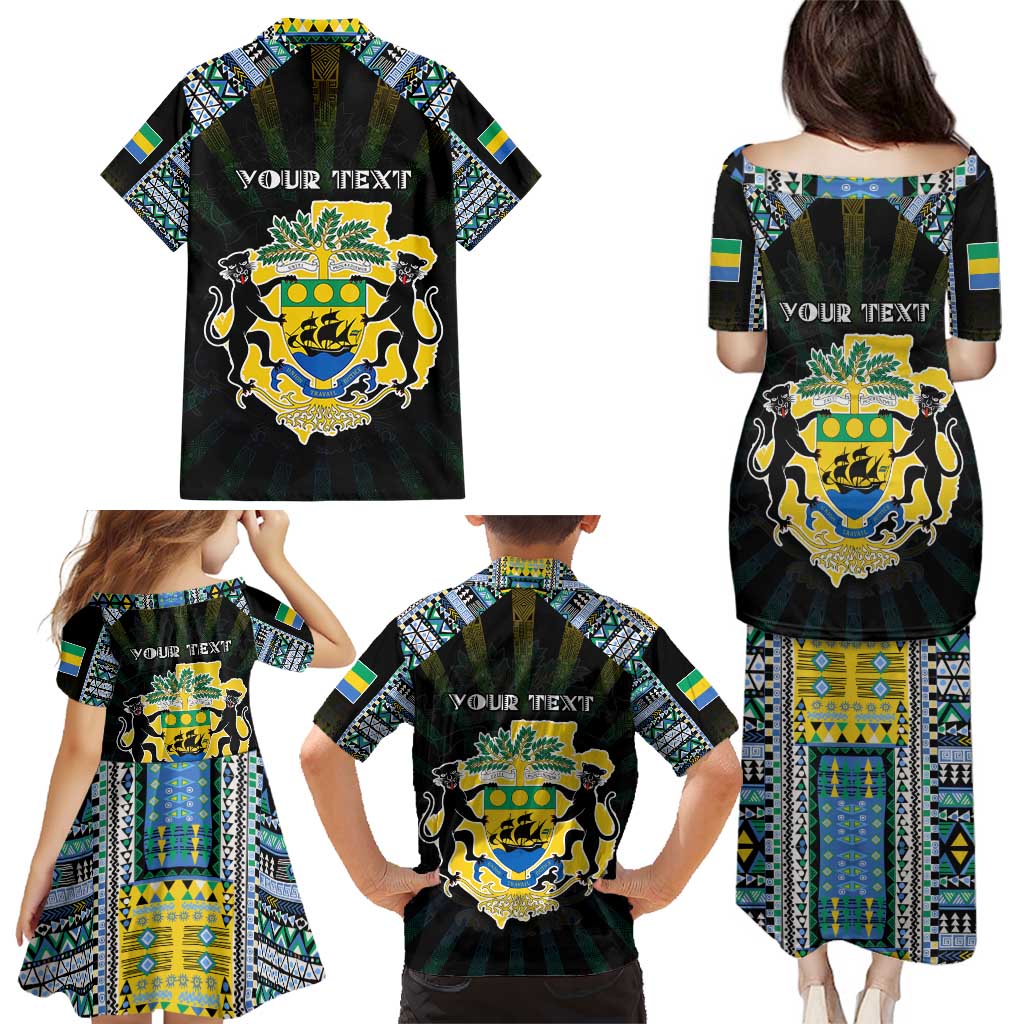 Personalized Gabon Roots Family Matching Puletasi and Hawaiian Shirt African Map in Fingerprint and Tribal Colors