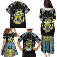 Personalized Gabon Roots Family Matching Puletasi and Hawaiian Shirt African Map in Fingerprint and Tribal Colors