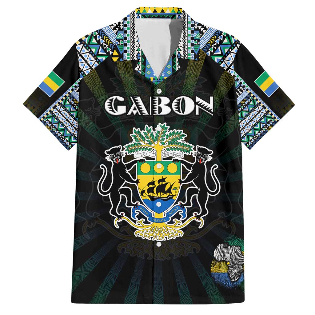 Personalized Gabon Roots Family Matching Puletasi and Hawaiian Shirt African Map in Fingerprint and Tribal Colors