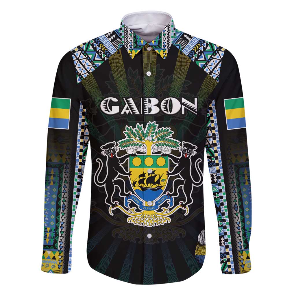 Personalized Gabon Roots Family Matching Puletasi and Hawaiian Shirt African Map in Fingerprint and Tribal Colors