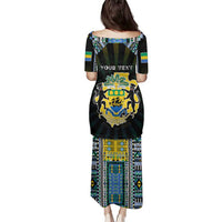Personalized Gabon Roots Family Matching Puletasi and Hawaiian Shirt African Map in Fingerprint and Tribal Colors