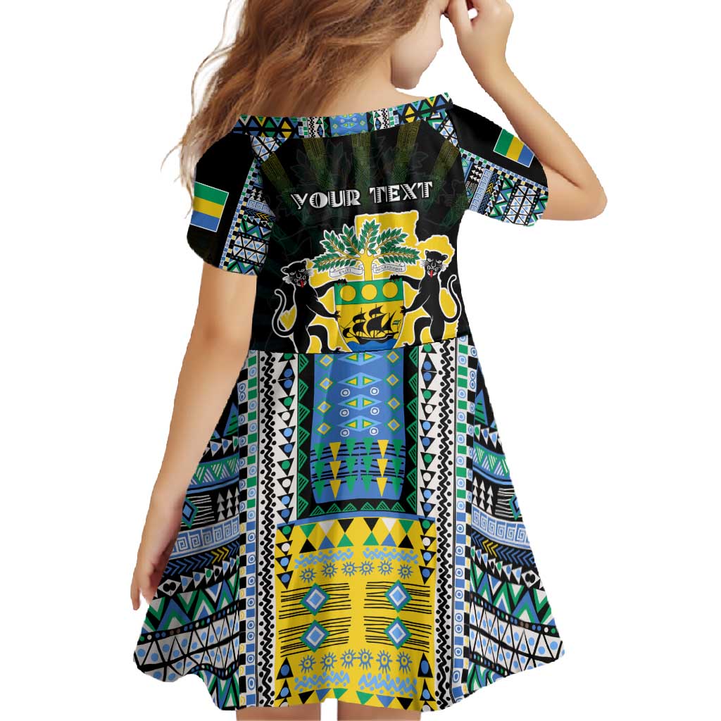 Personalized Gabon Roots Family Matching Short Sleeve Bodycon Dress and Hawaiian Shirt African Map in Fingerprint and Tribal Colors