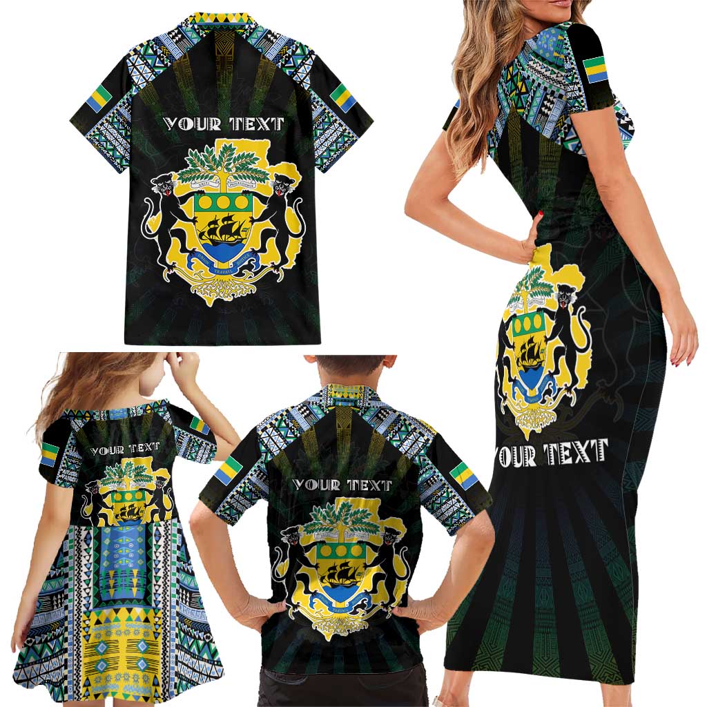 Personalized Gabon Roots Family Matching Short Sleeve Bodycon Dress and Hawaiian Shirt African Map in Fingerprint and Tribal Colors