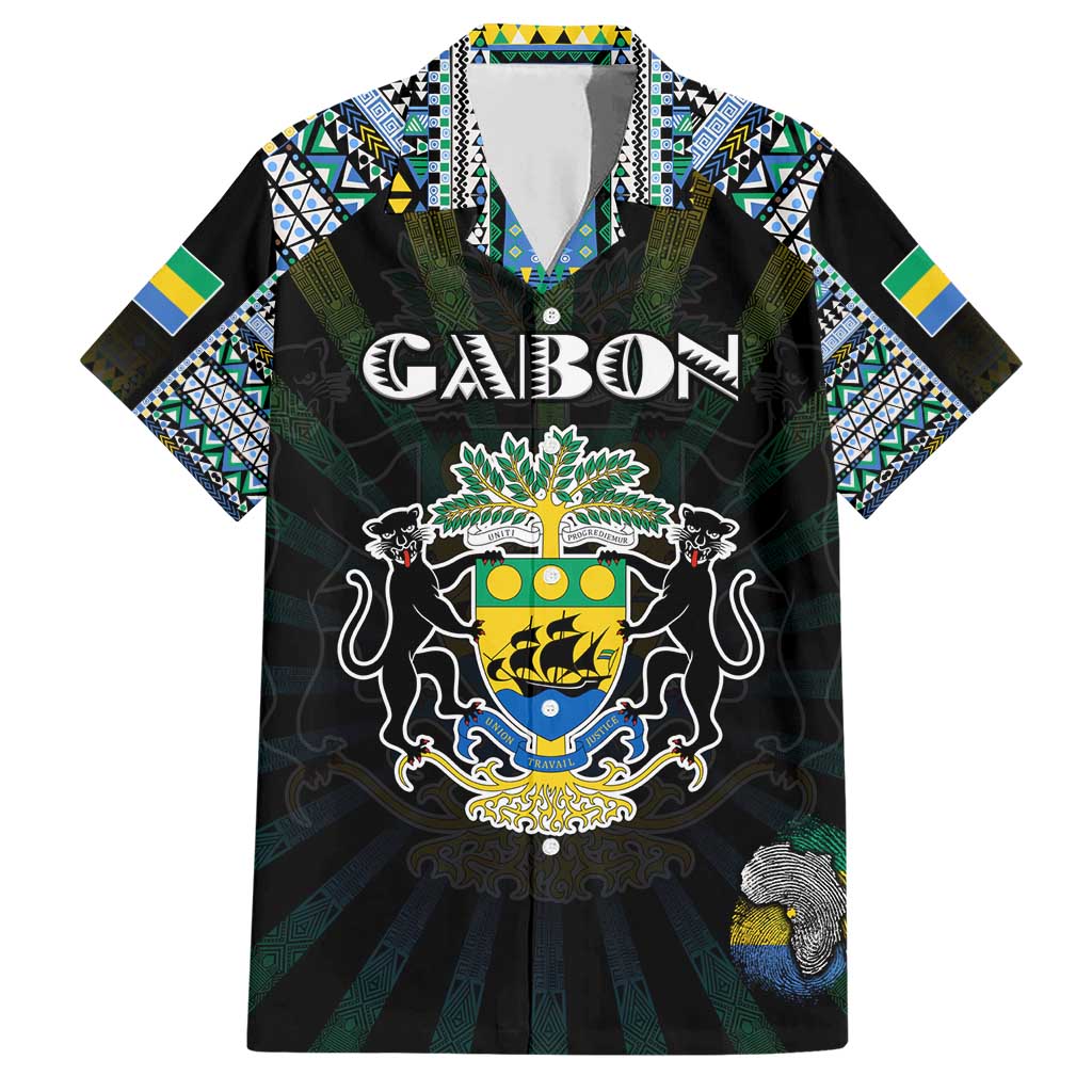 Personalized Gabon Roots Family Matching Short Sleeve Bodycon Dress and Hawaiian Shirt African Map in Fingerprint and Tribal Colors