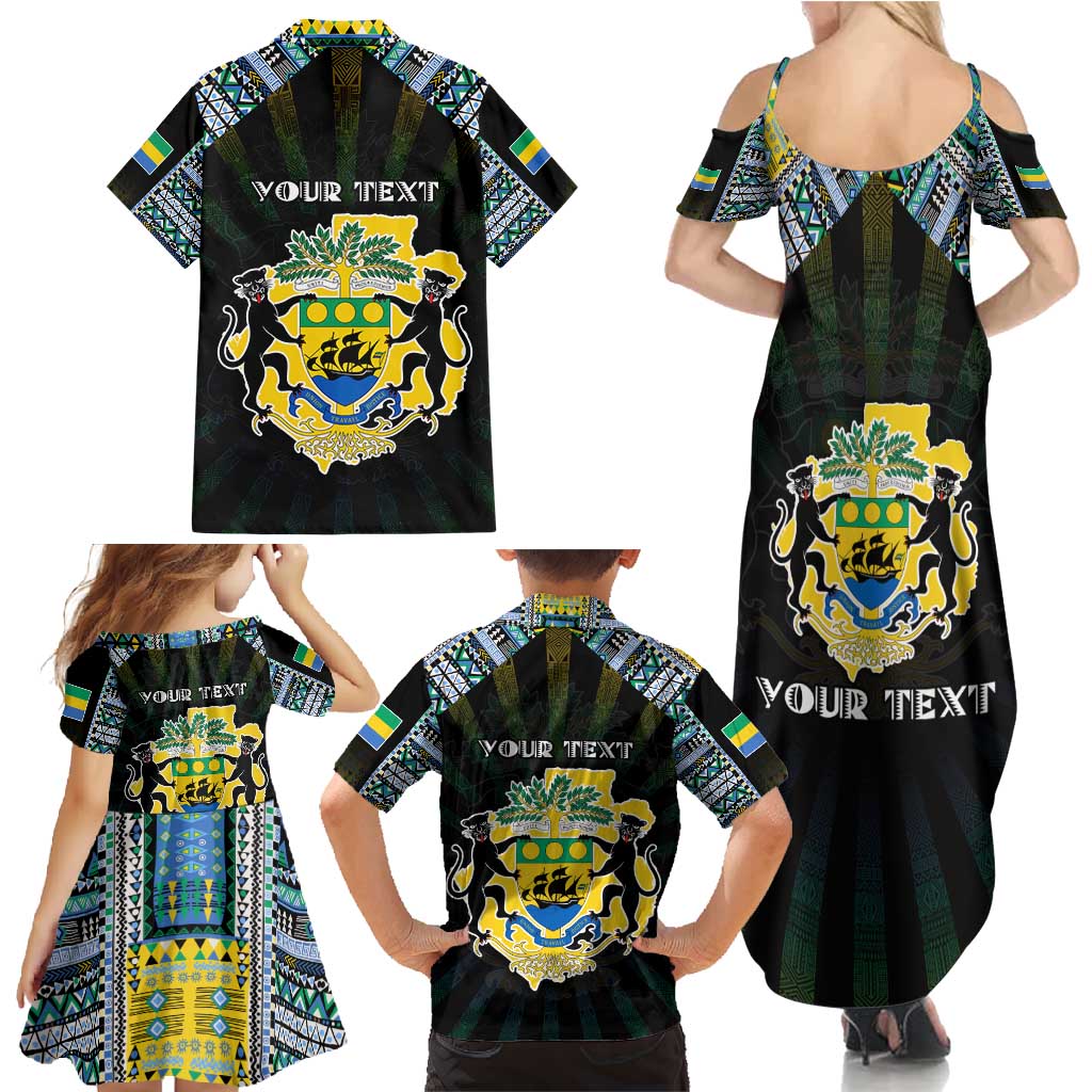 Personalized Gabon Roots Family Matching Summer Maxi Dress and Hawaiian Shirt African Map in Fingerprint and Tribal Colors