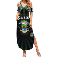 Personalized Gabon Roots Family Matching Summer Maxi Dress and Hawaiian Shirt African Map in Fingerprint and Tribal Colors