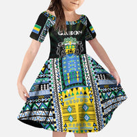Personalized Gabon Roots Family Matching Tank Maxi Dress and Hawaiian Shirt African Map in Fingerprint and Tribal Colors