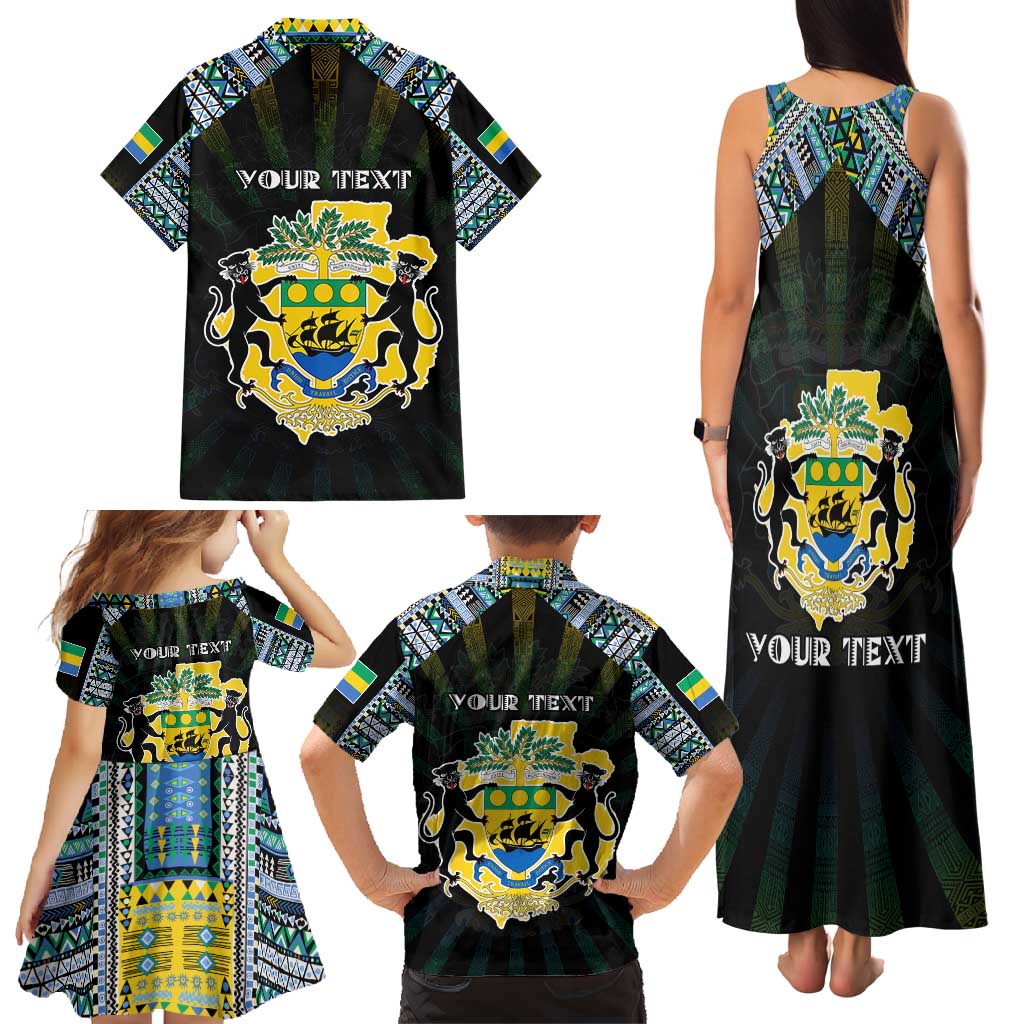 Personalized Gabon Roots Family Matching Tank Maxi Dress and Hawaiian Shirt African Map in Fingerprint and Tribal Colors