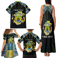 Personalized Gabon Roots Family Matching Tank Maxi Dress and Hawaiian Shirt African Map in Fingerprint and Tribal Colors