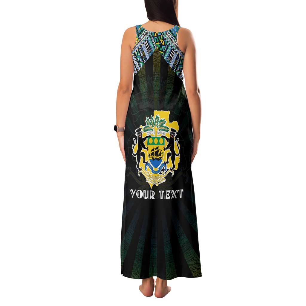 Personalized Gabon Roots Family Matching Tank Maxi Dress and Hawaiian Shirt African Map in Fingerprint and Tribal Colors