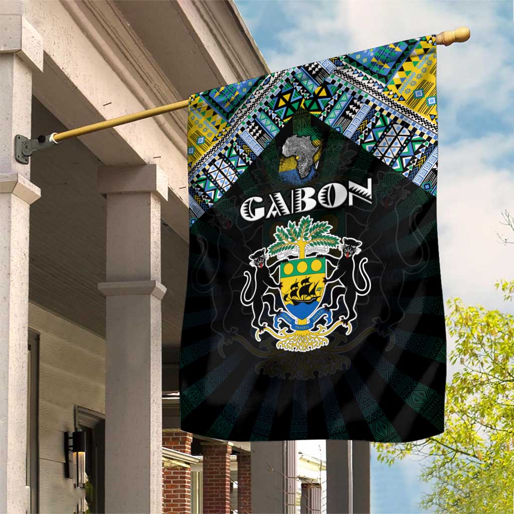 Gabon Roots Garden Flag African Map in Fingerprint and Tribal Colors