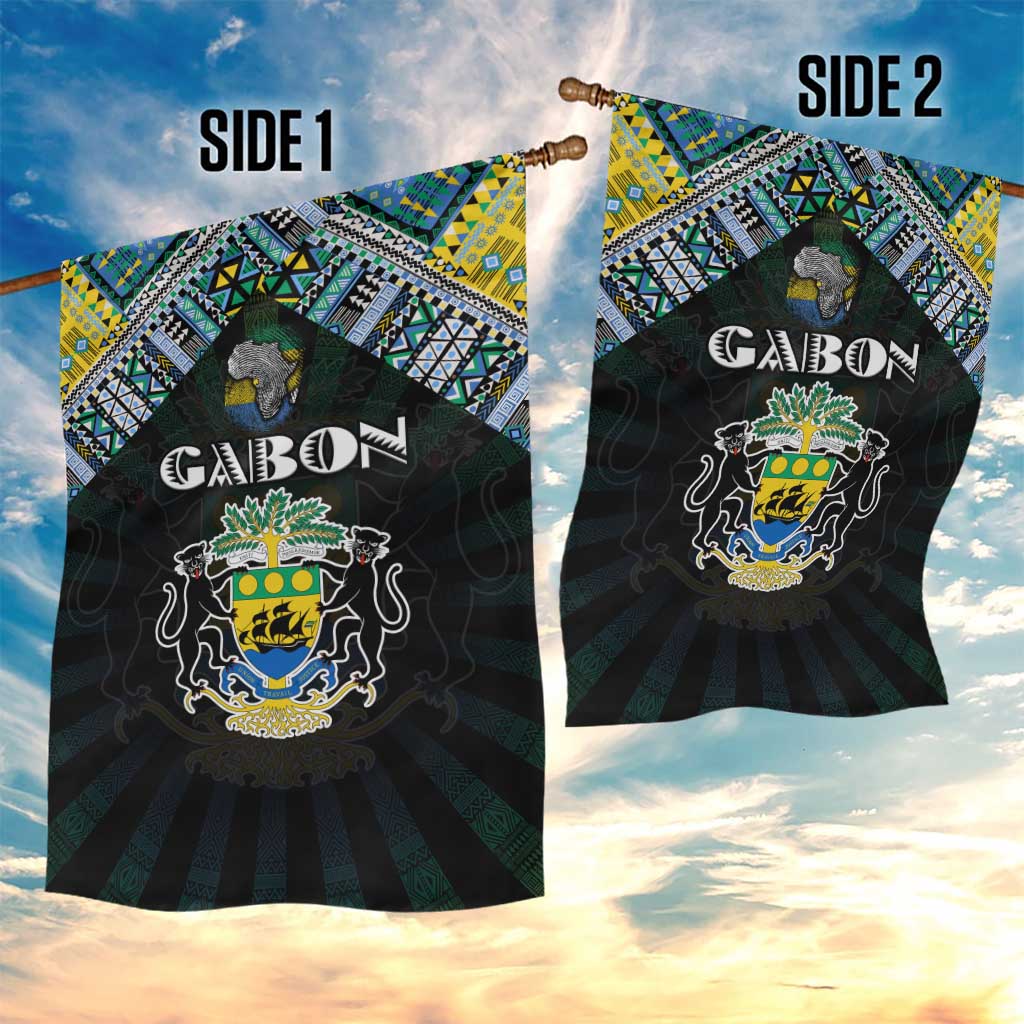 Gabon Roots Garden Flag African Map in Fingerprint and Tribal Colors