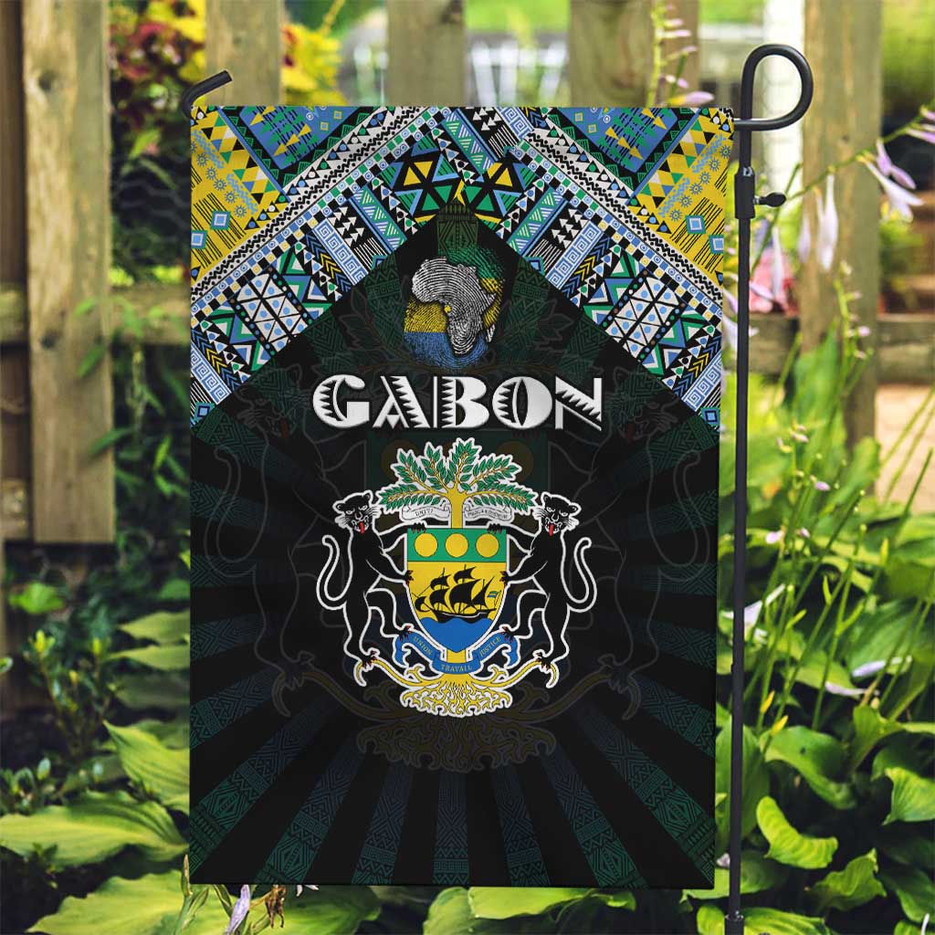 Gabon Roots Garden Flag African Map in Fingerprint and Tribal Colors