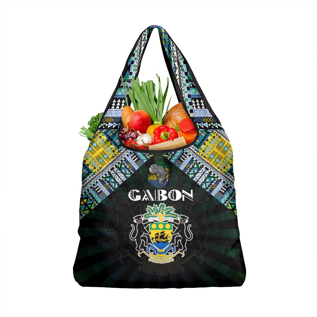 Gabon Roots Grocery Bag African Map in Fingerprint and Tribal Colors