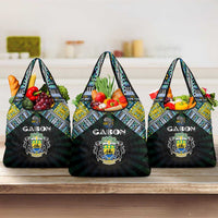 Gabon Roots Grocery Bag African Map in Fingerprint and Tribal Colors