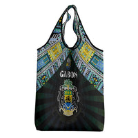 Gabon Roots Grocery Bag African Map in Fingerprint and Tribal Colors