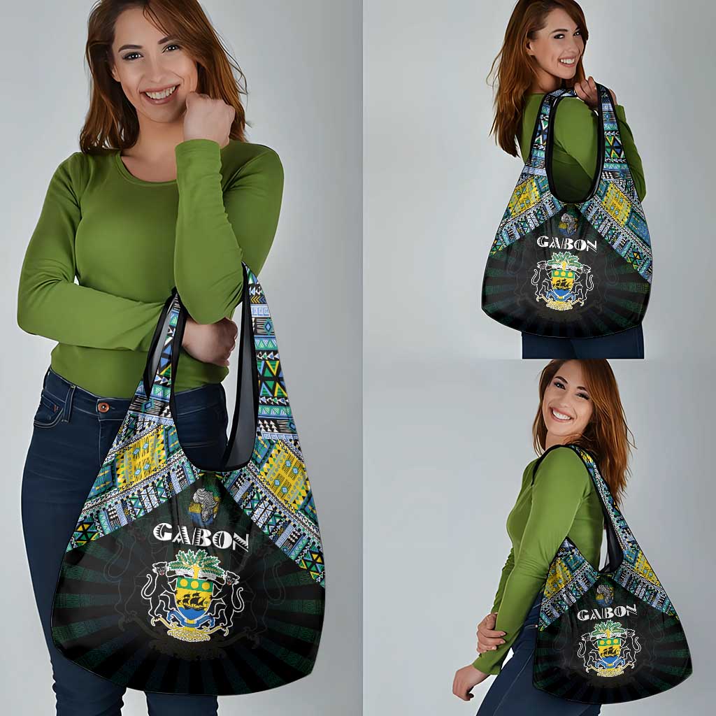 Gabon Roots Grocery Bag African Map in Fingerprint and Tribal Colors