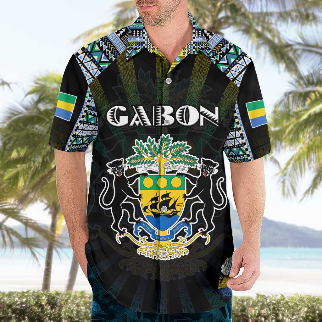 Personalized Gabon Roots Hawaiian Shirt African Map in Fingerprint and Tribal Colors