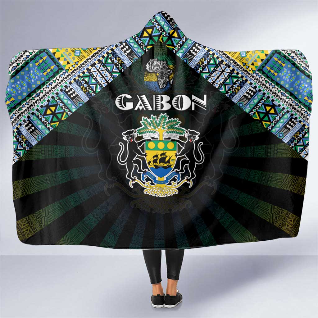 Gabon Roots Hooded Blanket African Map in Fingerprint and Tribal Colors