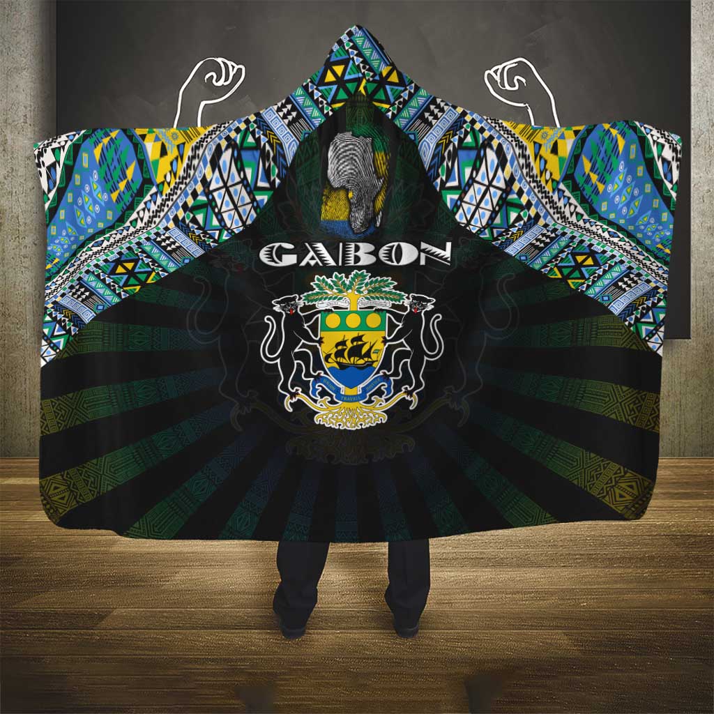 Gabon Roots Hooded Blanket African Map in Fingerprint and Tribal Colors