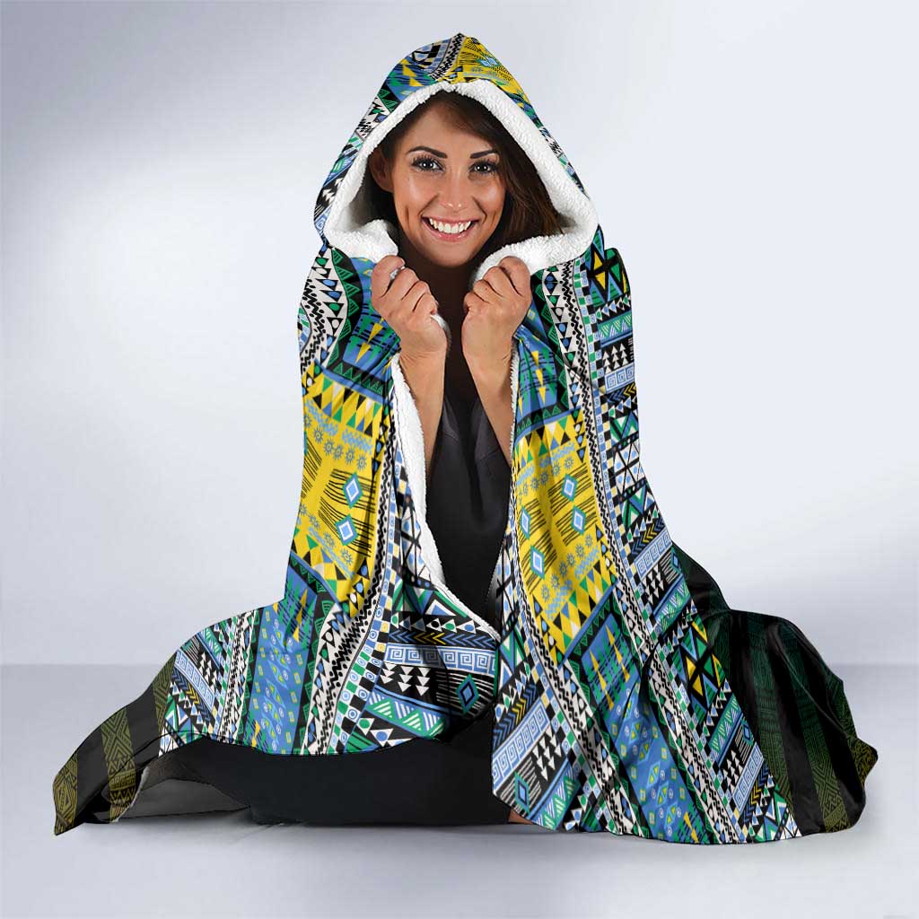 Gabon Roots Hooded Blanket African Map in Fingerprint and Tribal Colors